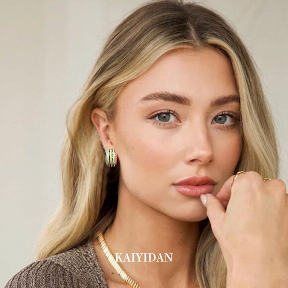 Gold Hoop Earrings Women 14K Gold Plated Dangle Chunky Medium Hoops - Picture 6 of 8